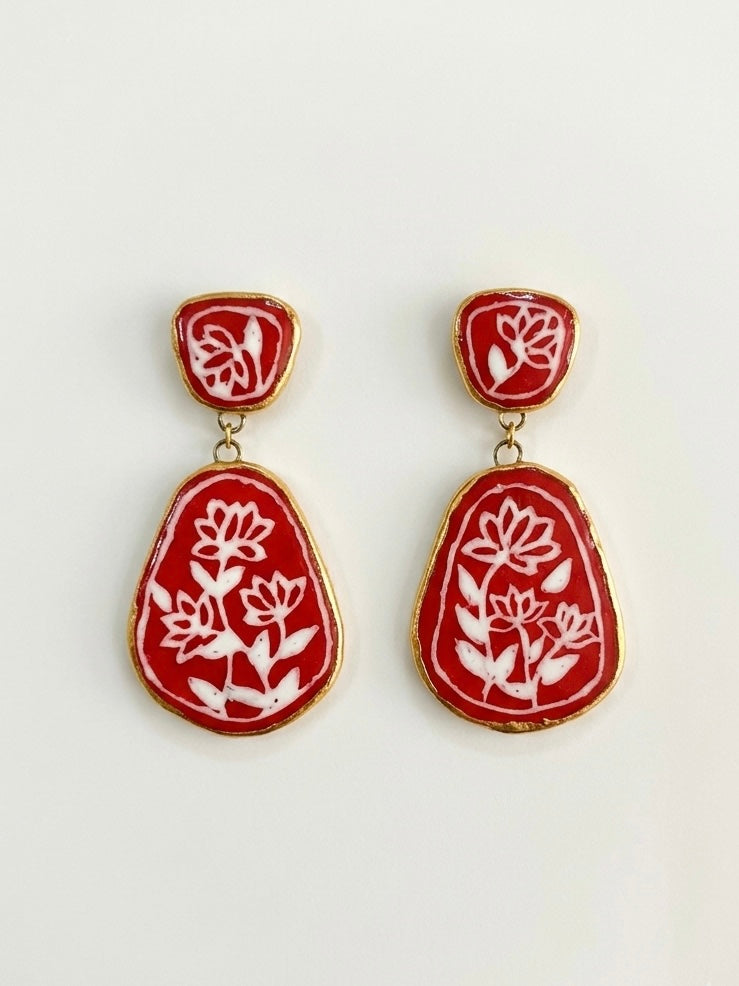 Mira Handmade Porcelain Sgraffito Style Earrings