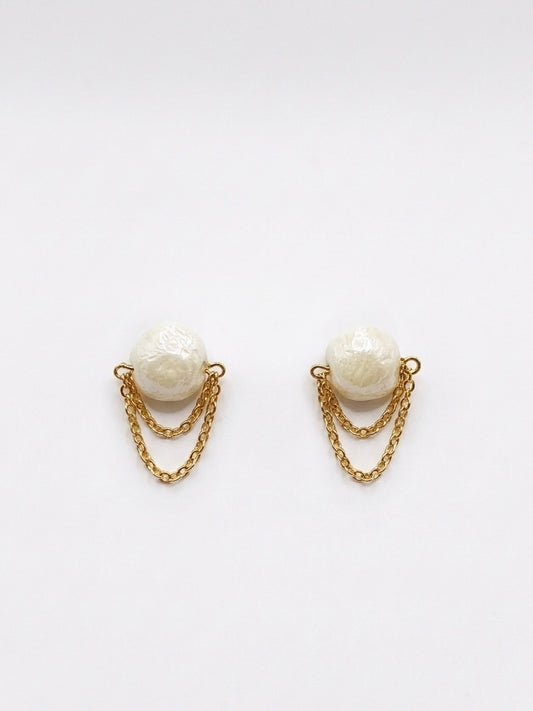 Trisha Iridescent Handmade Porcelain Vegan Pearl Earrings